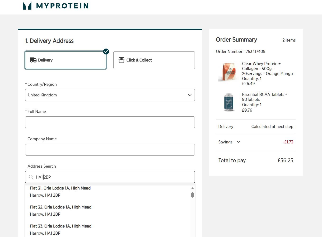 THG checkout